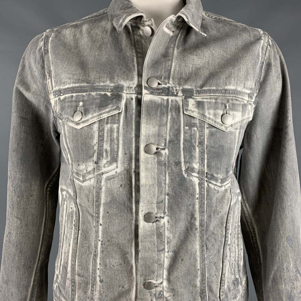 JOHN ELLIOTT Chest Grey White Painted Cotton Trucker Jacket - Picture 2 of 7
